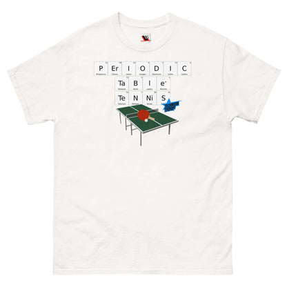 "Periodic Table Tennis T-Shirt by Technium Foundry featuring a witty science and ping pong design on premium cotton"