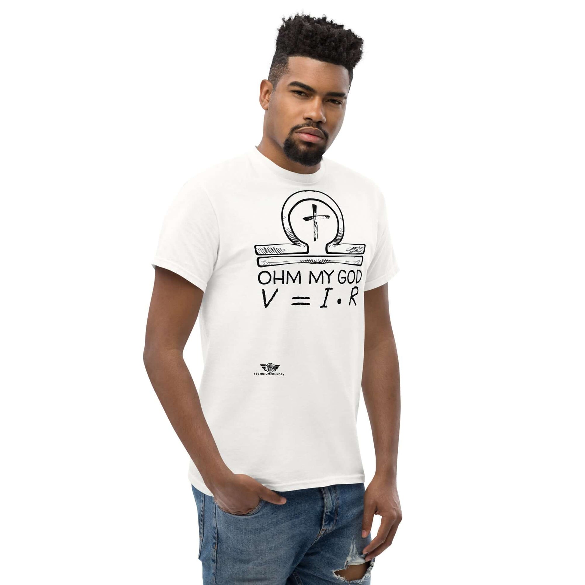 Ohm My God - Physics Meets Faith T-Shirt | Ohm's Law Religious Humor Color: Black T-Shirt Size: S Apparel & Accessories Technium Foundry