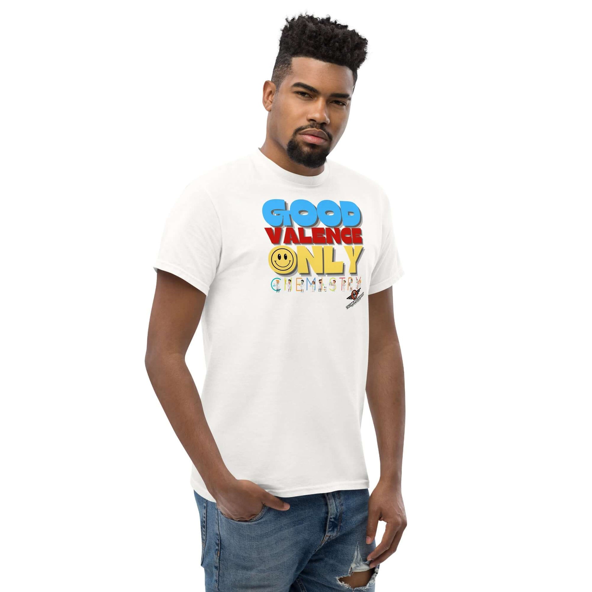 Good Valence Only Chemistry T-Shirt | Periodic Positivity with Lab Scientists Color: Black T-Shirt Size: S Apparel & Accessories Technium Foundry