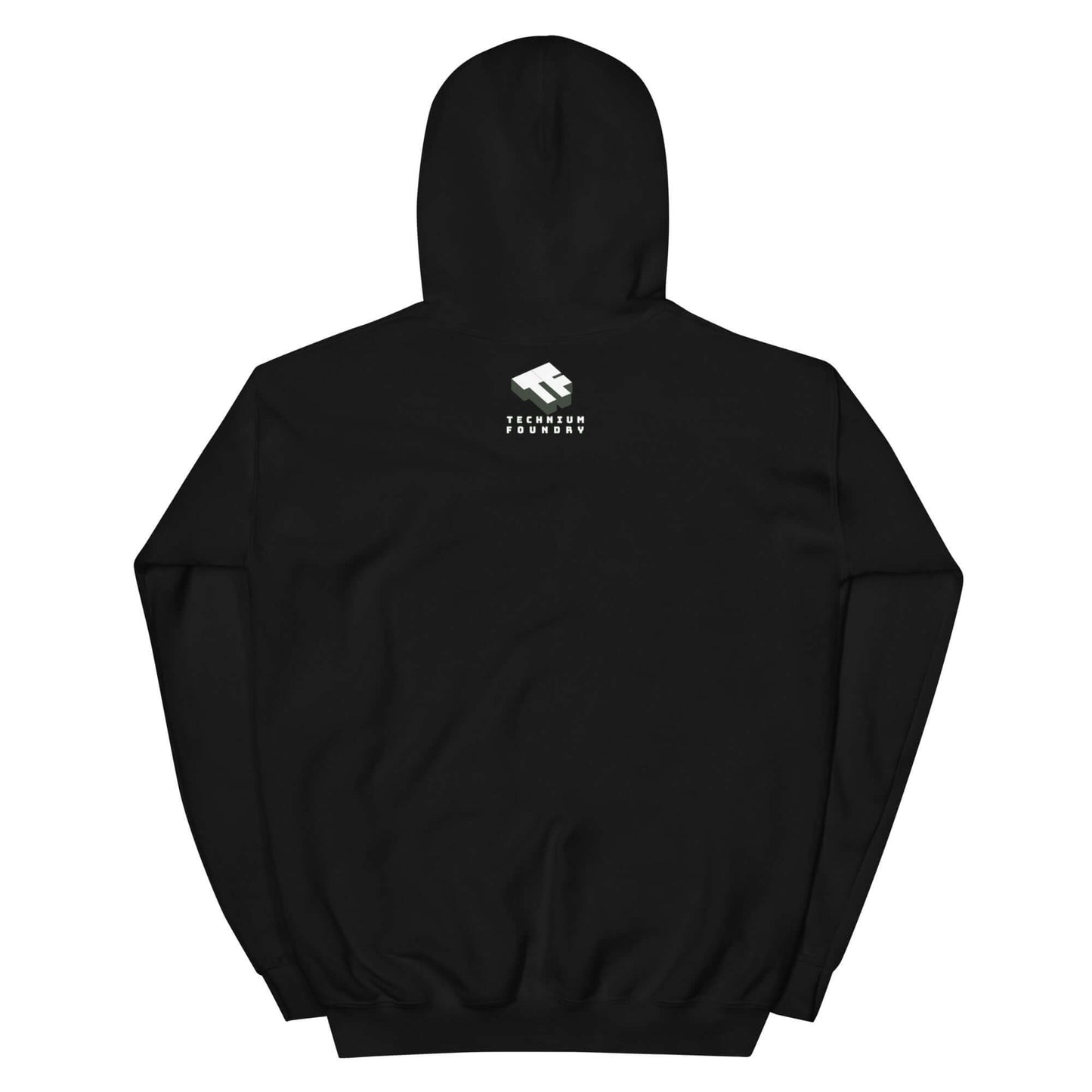 Black Mathematical Relationship Counseling Hoodie by Technium Foundry, showing back design with logo.