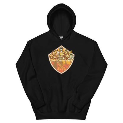 Black Noble Gases Hoodie with Periodic Table Elements Shield Design, perfect for chemistry lovers seeking style and subtlety.