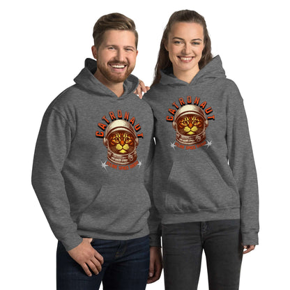 Two people wearing Catronaut Hoodie: Mission Control Edition by Technium Foundry, featuring a space-exploring cat design.