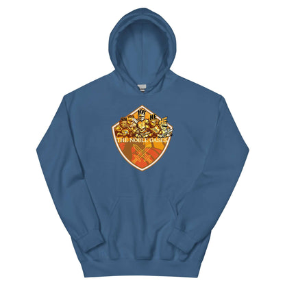 Noble Gases Hoodie with Periodic Table Elements Shield Design on Blue Fabric