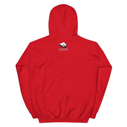 Red Mathematical Relationship Counseling Hoodie by Technium Foundry with logo on back.