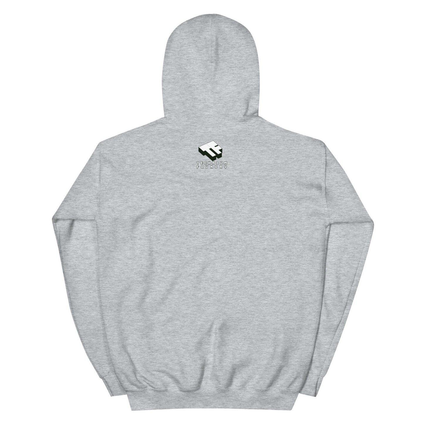 Gray Catronaut Hoodie, Mission Control Edition, with Technium Foundry logo on back. Perfect for comfort and style.