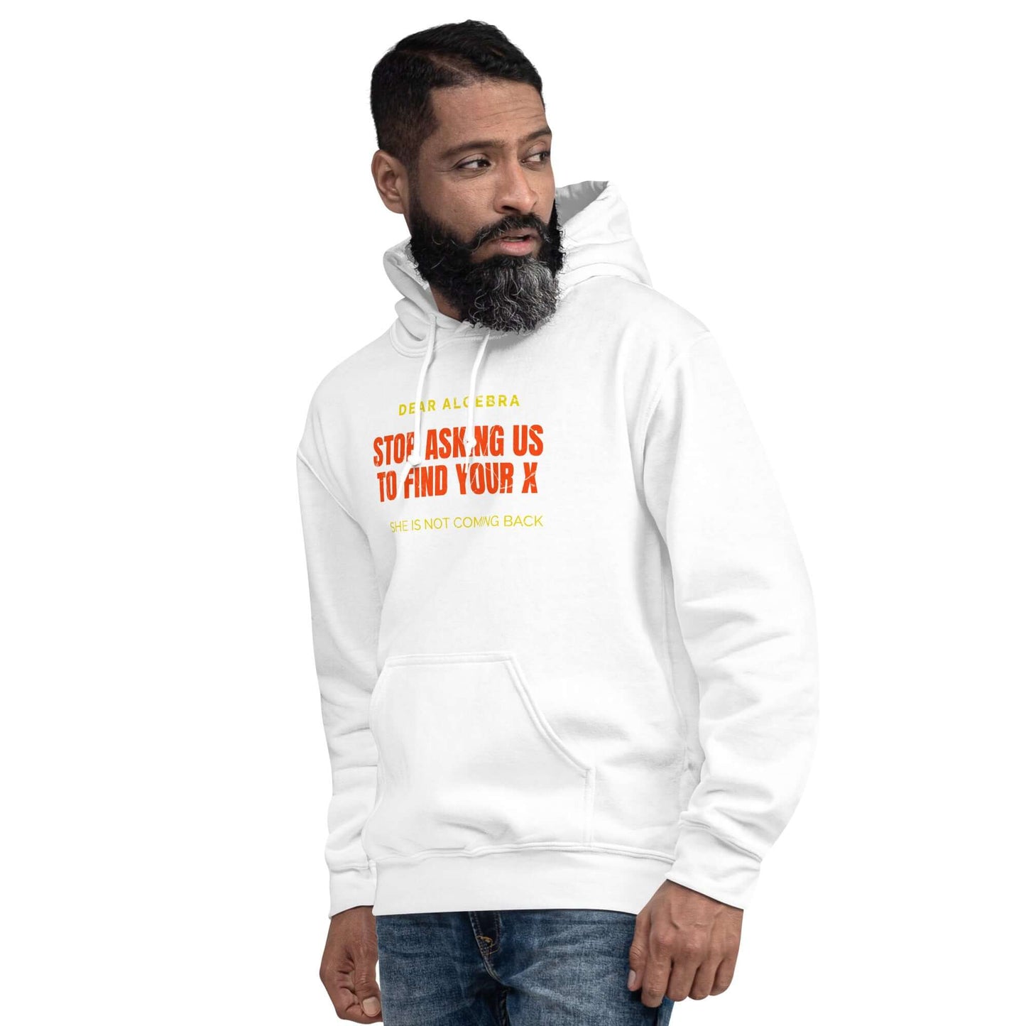 Mathematical Relationship Counseling Hoodie with 'Stop Asking Us to Find Your X' message in bold red letters.