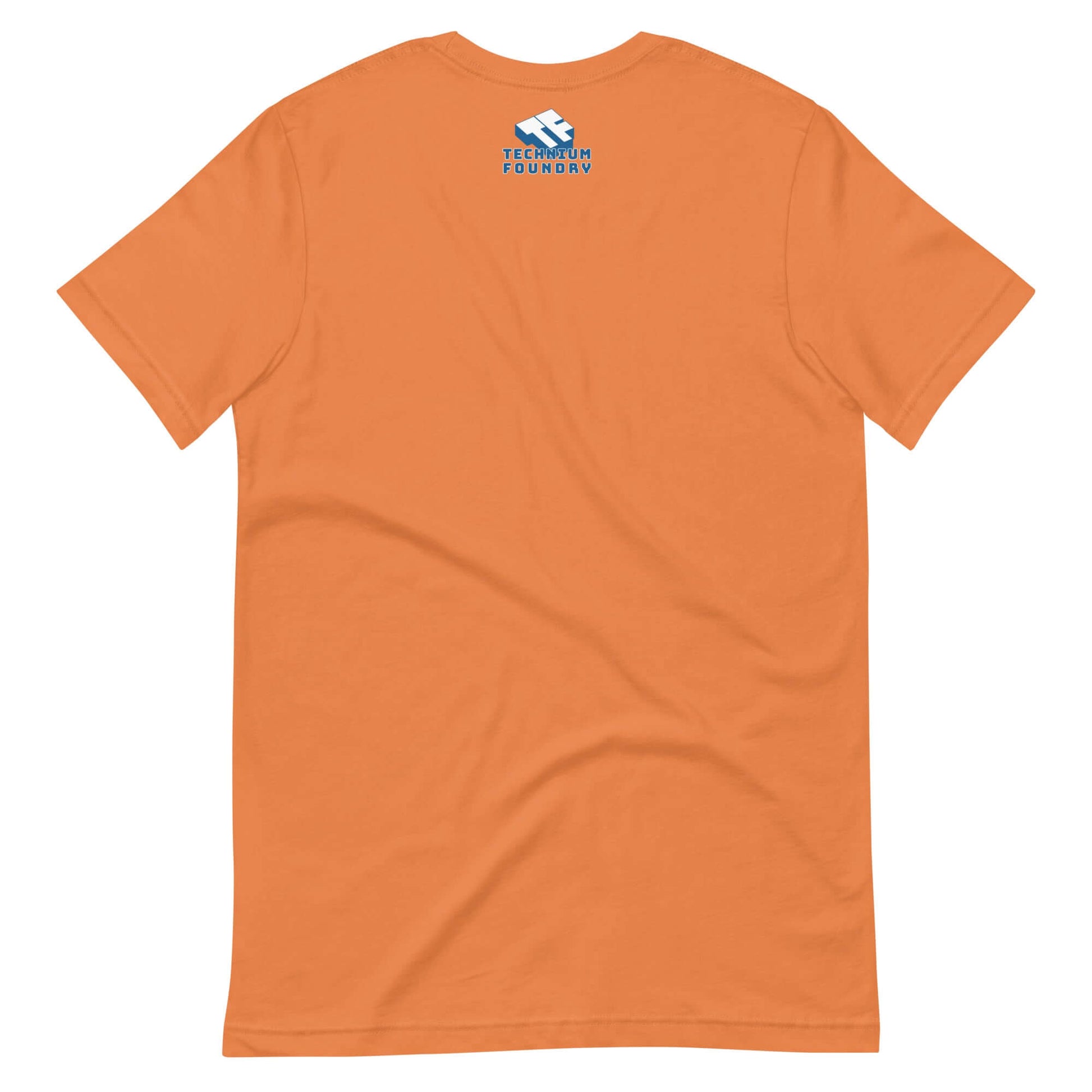 Back view of The Isotropic Universe orange t-shirt, showcasing logo and cosmology-meets-vacation theme.