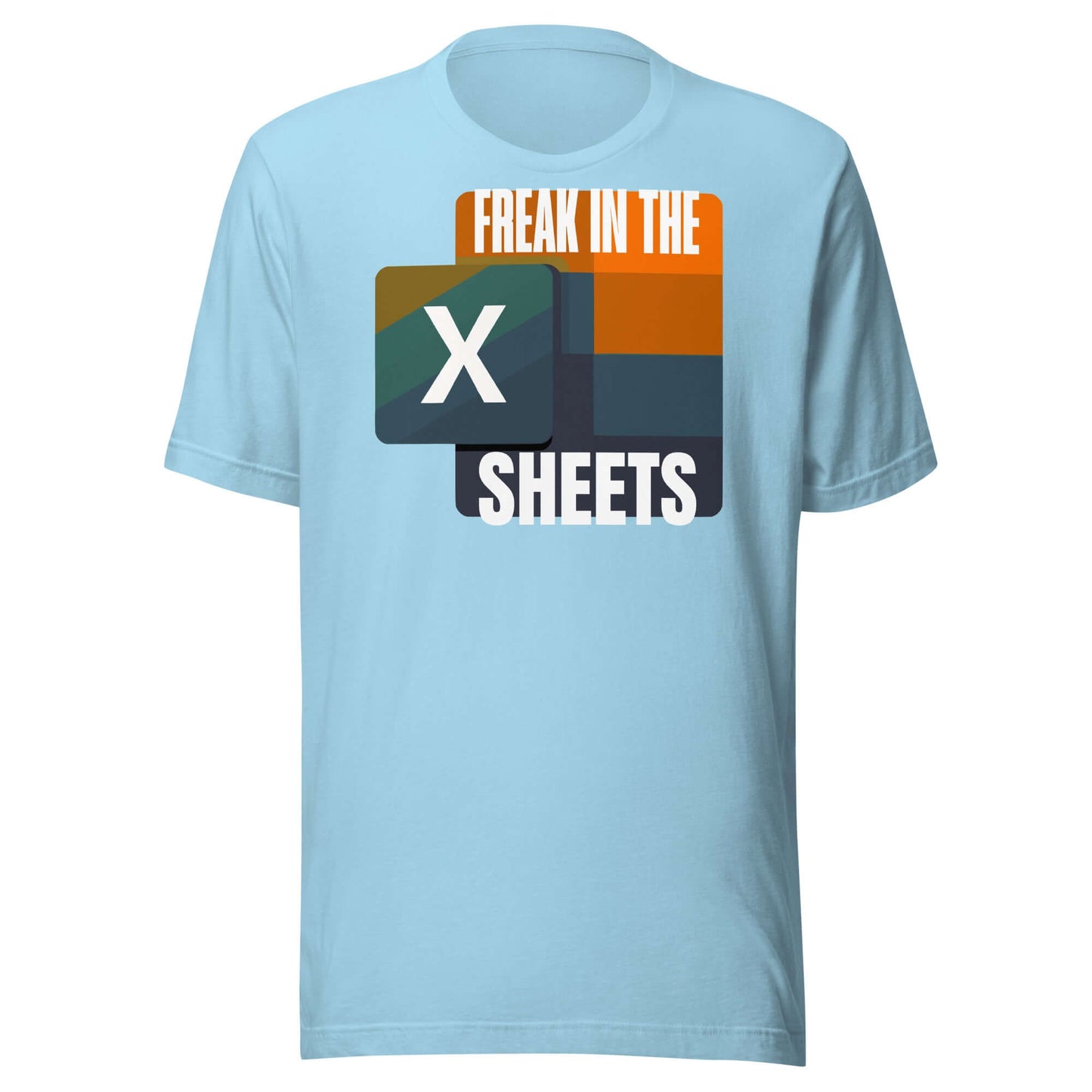 Freak in the Sheets T-Shirt with Retro Excel Icon Design, Light Blue