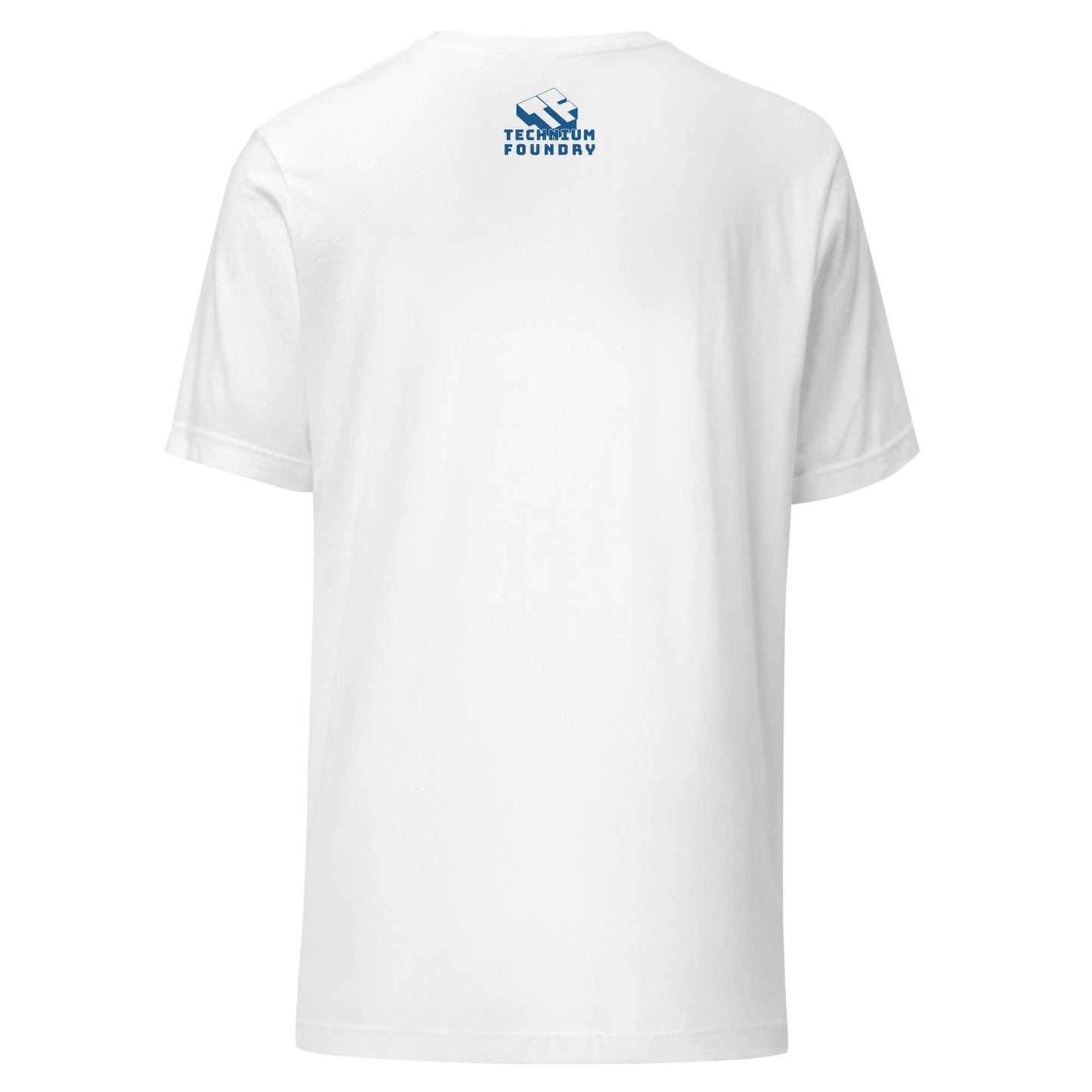 White T-shirt back with Technium Foundry logo near collar