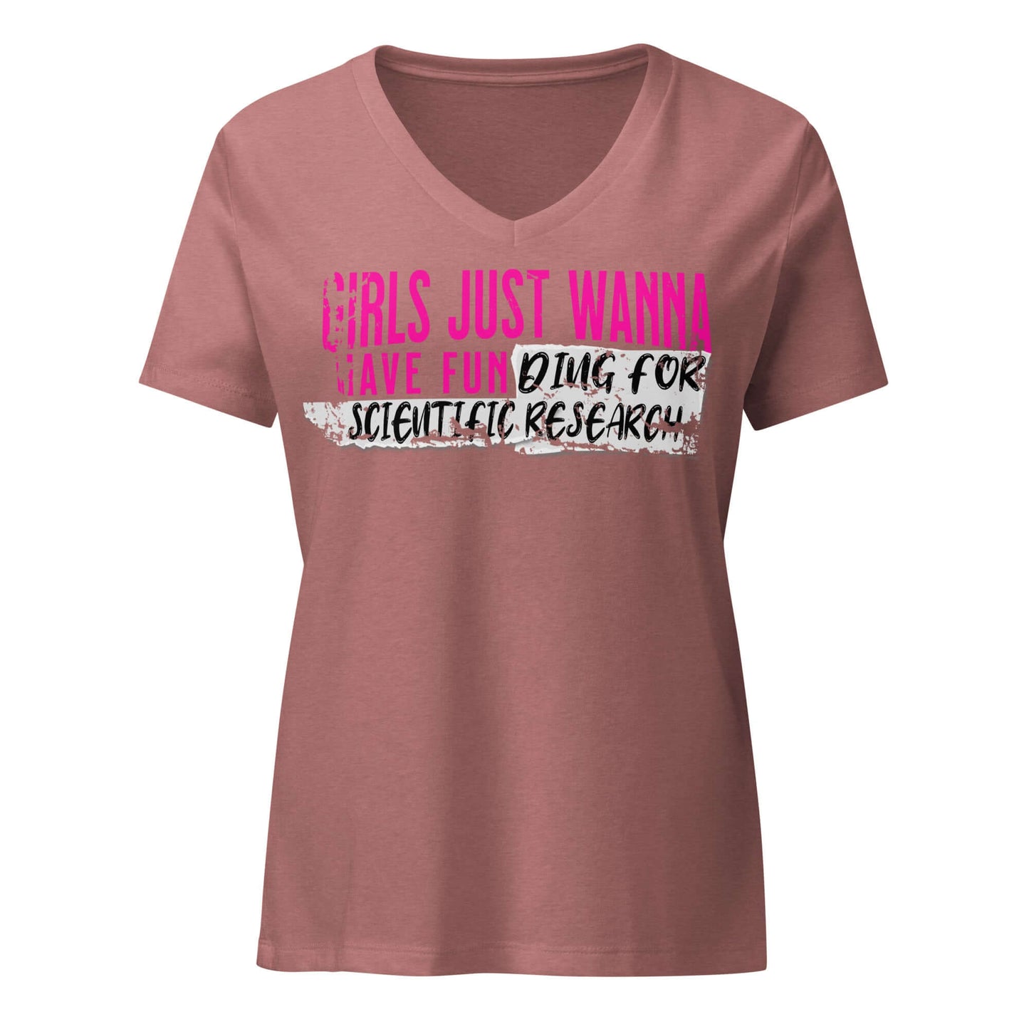 Girls Just Wanna Do Science T-Shirt with pink and black text design, highlighting the fun of scientific research and pop culture.