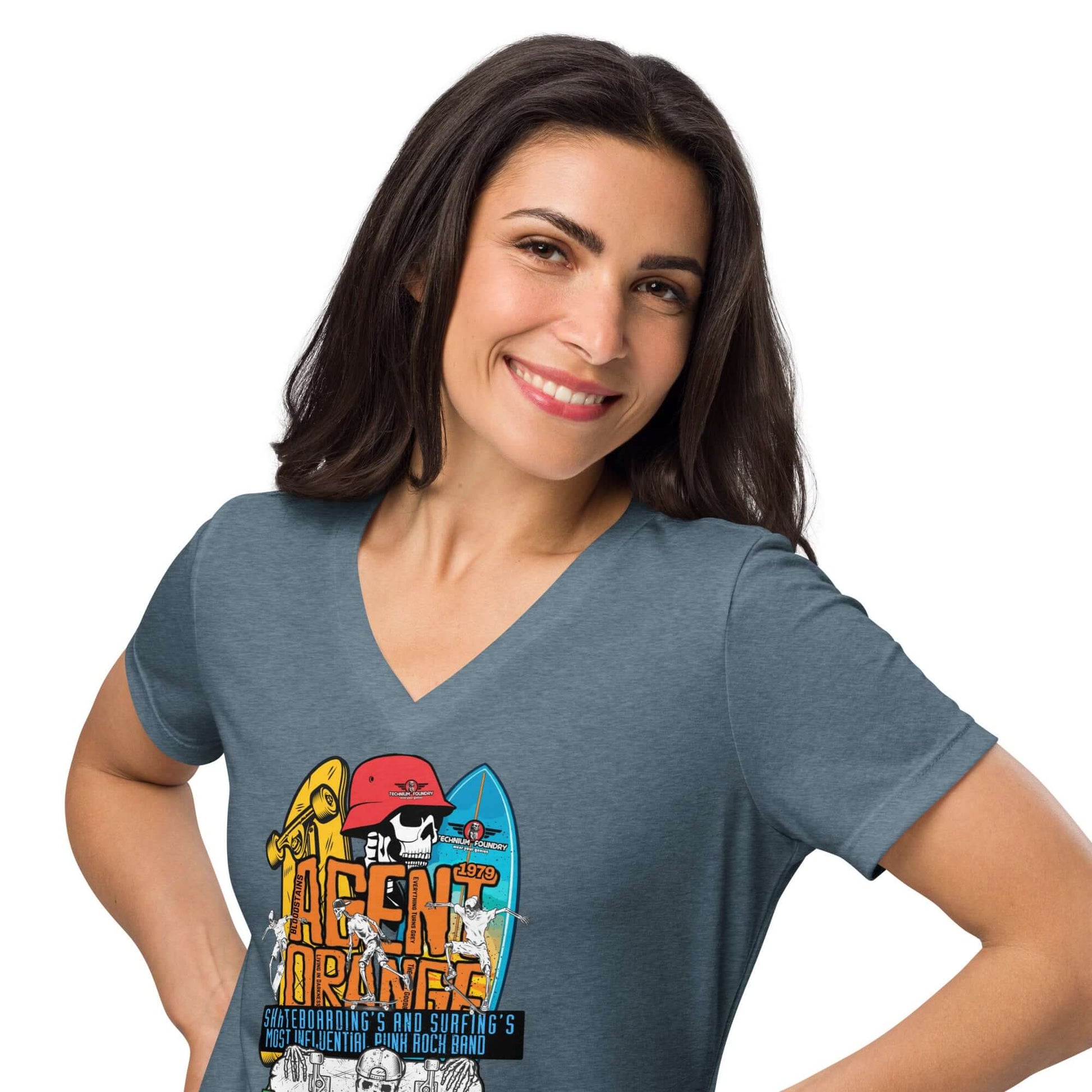 Women’s relaxed v-neck Agent Orange Kona Skatepark Concert Tee Color: Solid Black Blend V-neck Size: S Apparel & Accessories Technium Foundry