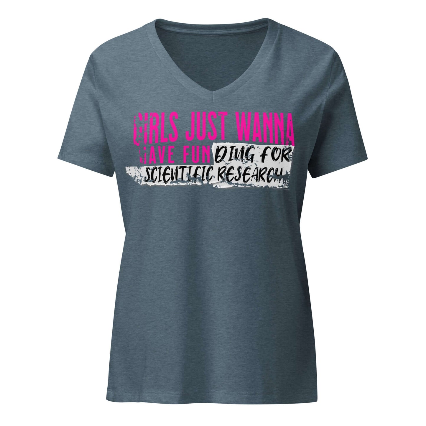 Girls Just Wanna Do Science T-Shirt with pink text design on blue fabric, perfect for lab fashion and celebrating female scientists.