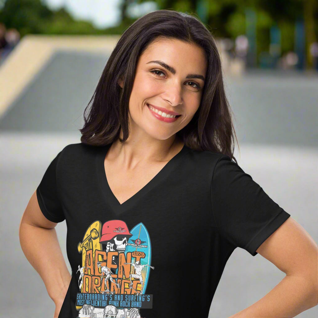 Women’s relaxed v-neck Agent Orange Kona Skatepark Concert Tee Color: Solid Black Blend V-neck Size: S Apparel & Accessories Technium Foundry